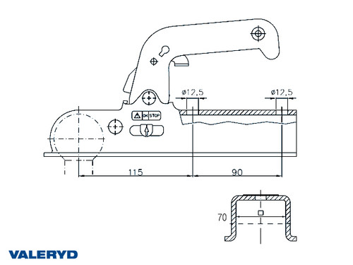 Coupling head 1500 kg WW 150-VG, Square 70 mm, vertical hole template CC=90