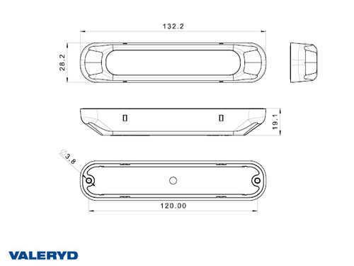 LED Warning light Valeryd Arctic Night 132,2x28,2x28 mm red 1 m cable