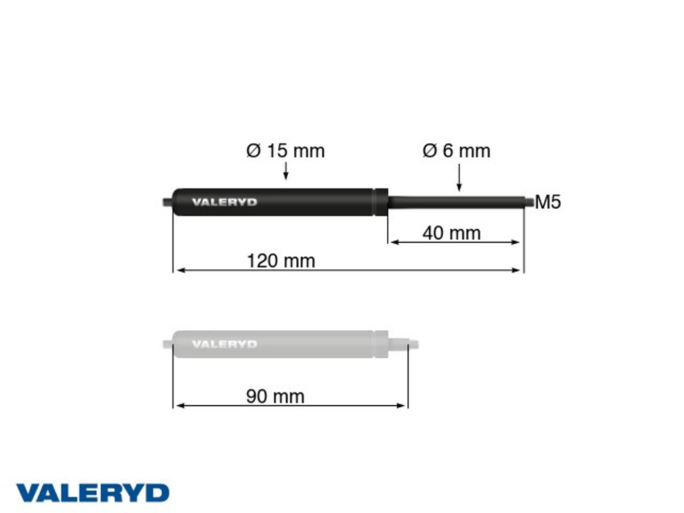 Gas spring Arctic L = 120 mm, L compressed = 90 mm, 300N, Ø15/6 mm, M5