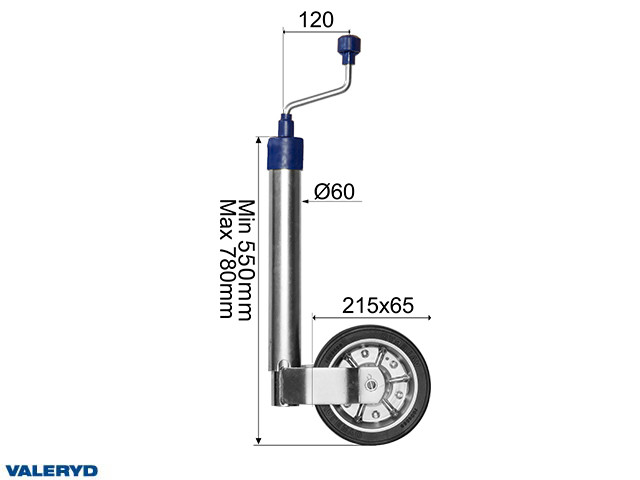Stützrad Ø60mm Stahlfelge Vollgummirad 215x65mm Stützlast 250Kg