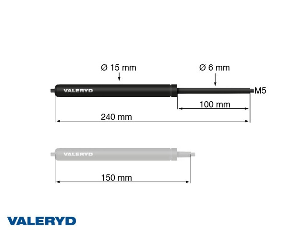 Gas spring Arctic L = 240 mm, L compressed = 150 mm, 125N, Ø15/6 mm, M5