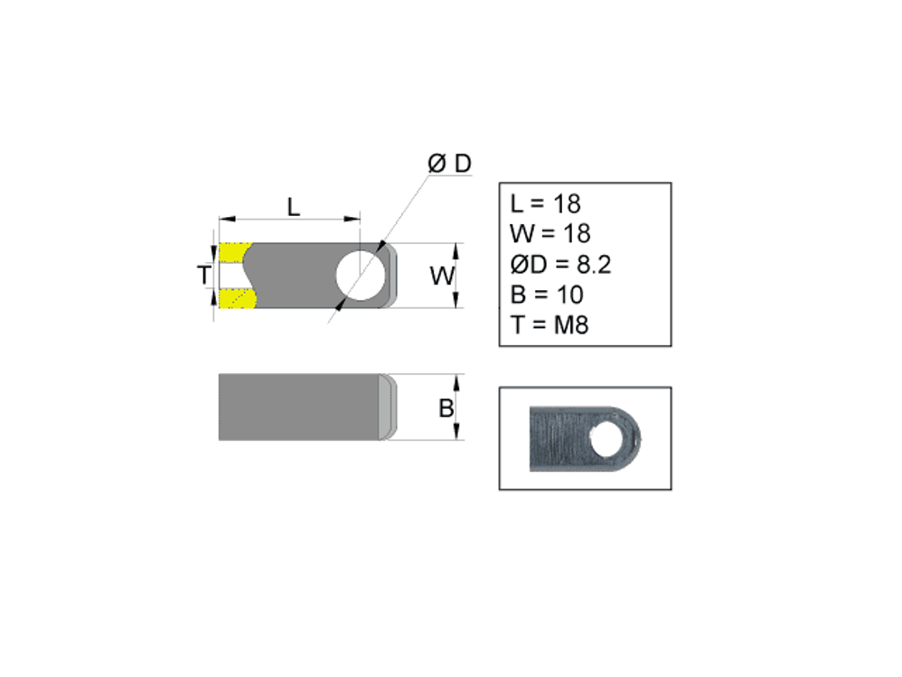 Hinge eye for gas spring; L=18; M8