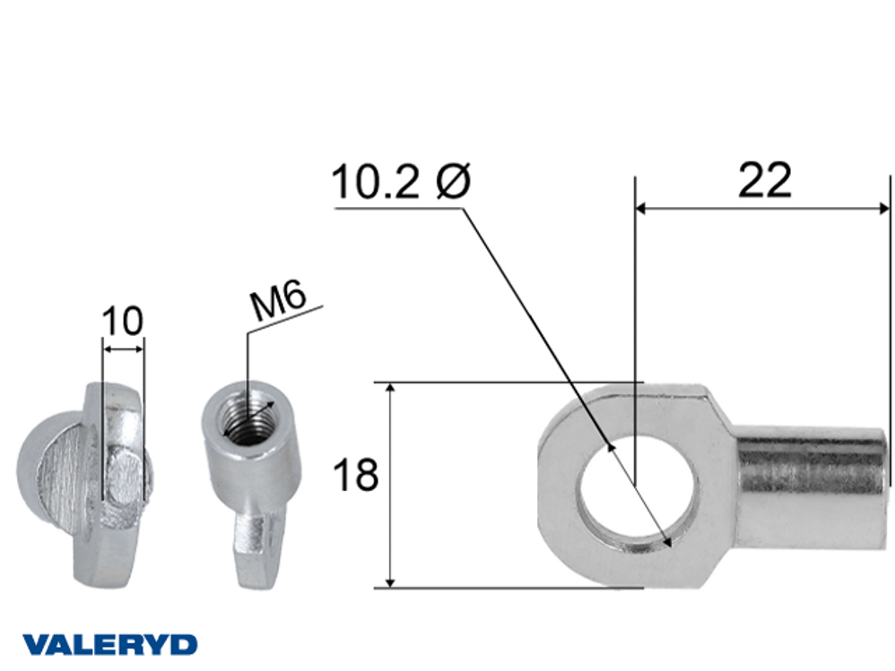 Hinge eye for gas spring; L=22; M6 [6820012]
