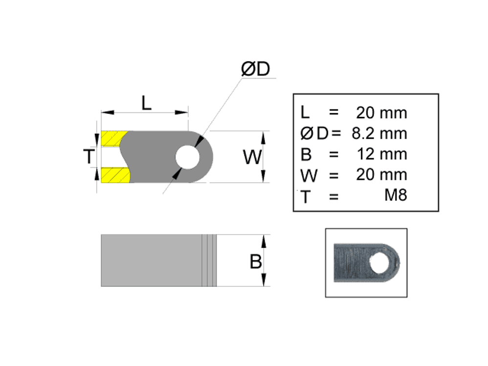 Hinge eye for gas spring; L=20; M8 [6820034]