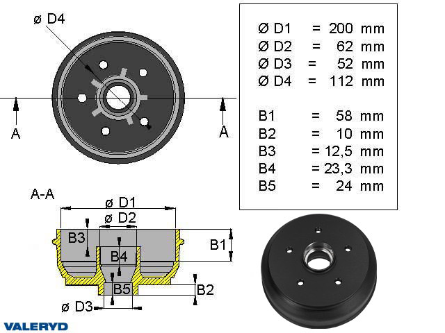 Doboš 200x50 5x112 Knott/Nieper mm-lager