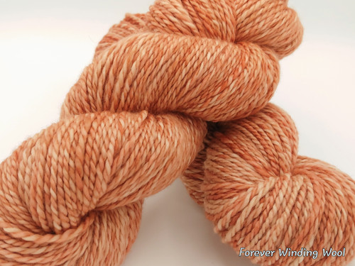 Luxury Handspun Merino yarn, peach rose color, Artisan 2-Ply Sport/DK wool, soft twisted skeins, elegant peachy tone, merino wool blend.