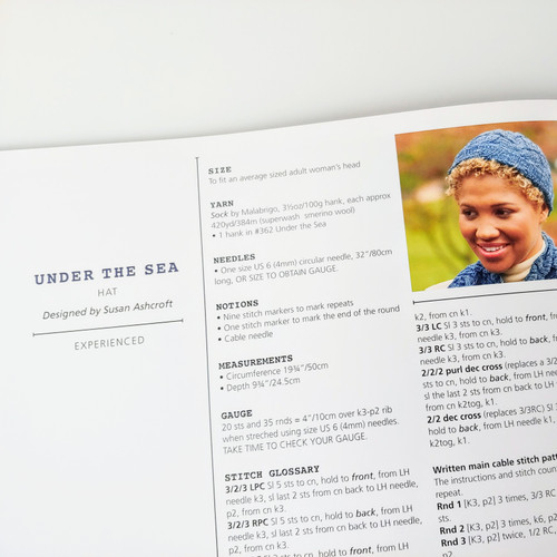 Malabrigo pattern book 20, a softcover featuring 16 contemporary glove, shawl, hat, and cowl designs for Mechita and Sock yarns, perfect with Worsted weight yarns.