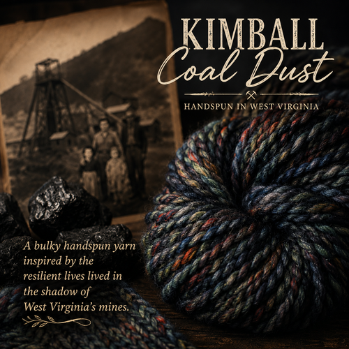 Kimball Coal Dust, Artisan Handspun Bulky Merino Yarn in a coal dust color, showcasing a skein of multicolored yarn.