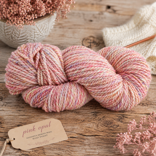 Pink Opal Handspun Merino Wool Yarn, Bulky Luxury 2-Ply Skein