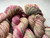 Hand painted yarn - variegated with pink and green superwash worsted weight wool yarn