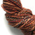 Vertical view of Canyon Mirage handspun merino yarn showing turquoise and copper color transitions.