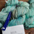 Malabrigo Rios yarn, Celestina color, Superwash Merino Worsted, skein of soft turquoise-green yarn with blue label and white tag reading RIOS.