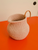Crochet Crush basket, light pink, woven, handle, home decor item.