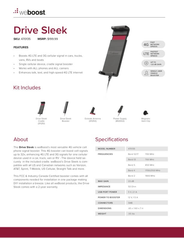 weBoost Drive Sleep Spec Sheet PDC