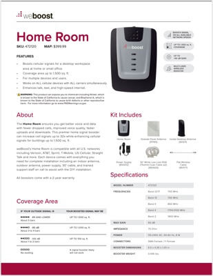 Tech Spec Sheet for weBoost Home Room