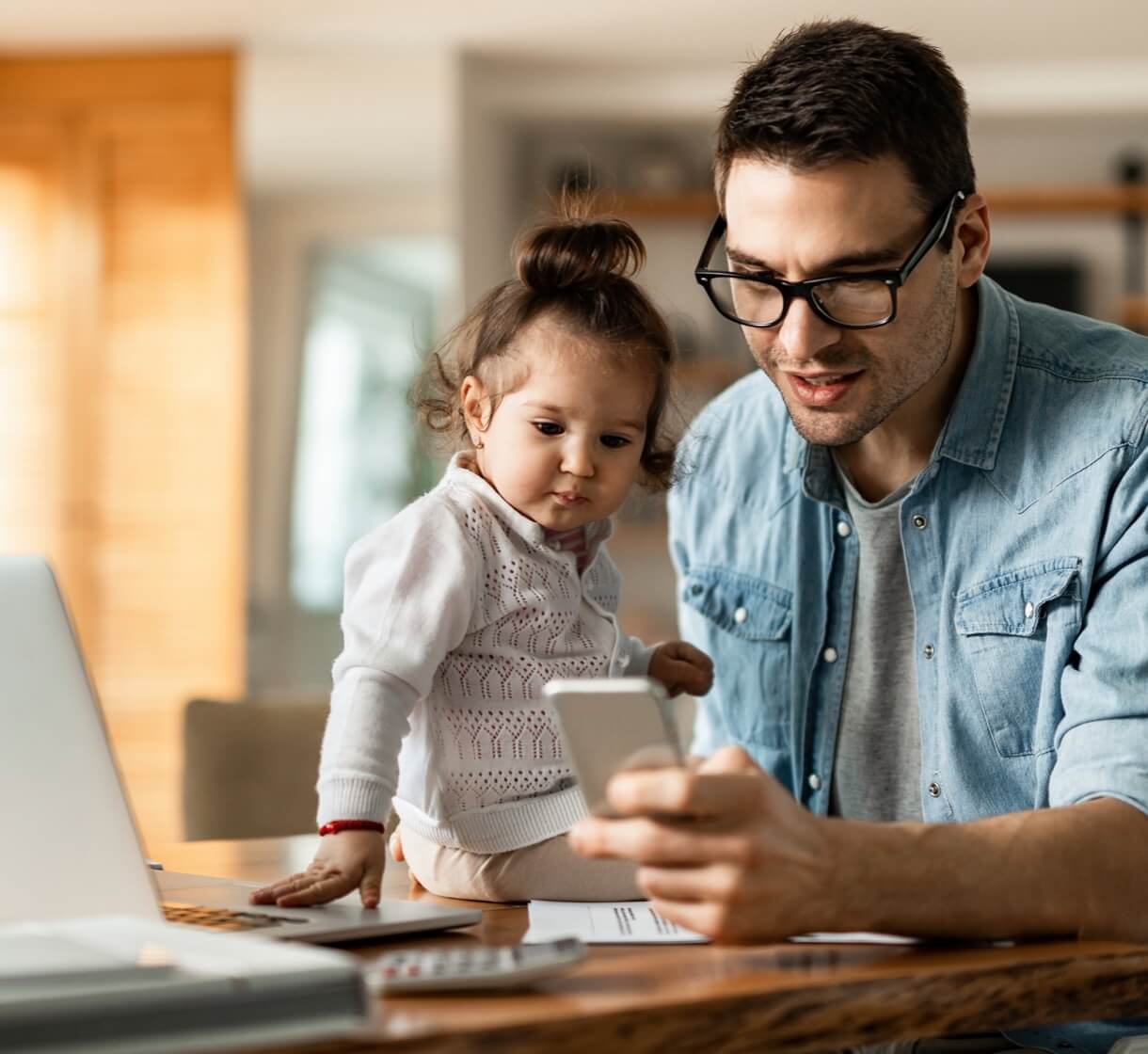 Dad Daughter Looking at Phone