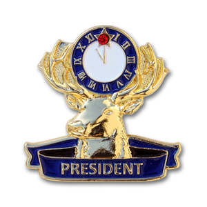 (SKU:1658) Elks President Lapel Pin – 1" Gold Finish with Red Rhinestone