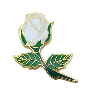 White Rose Bud Flower Lapel Pin Gold finish