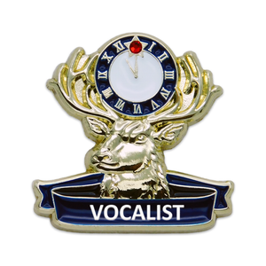 (SKU:1708) Elks Officer Pin - Vocalist 1" Gold Finish with a Red Rhinestone Stone