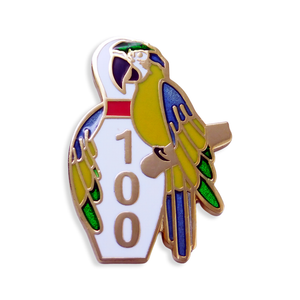 (SKU:739) 100 Game Bowling Parrot Lapel Pin in Gold Finish.