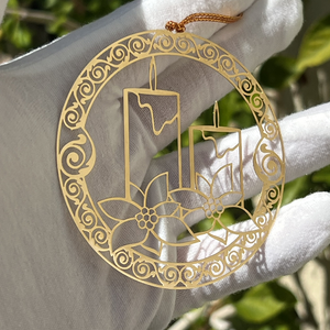 Candles with Poinsettia Brass Ornament – 3"