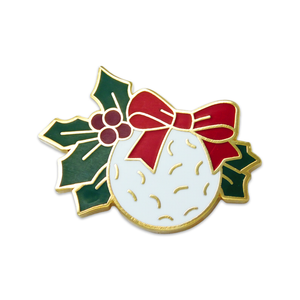 (SKU:892) Christmas Golf Ball Lapel Pin in Gold Finish.