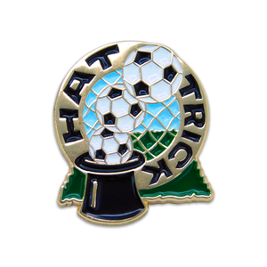 (SKU:271) Hat Trick (Soccer Balls) Lapel Pin in Brass Finish.