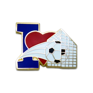 (SKU:191) I Love Soccer (net) Lapel Pin in Gold Finish.
