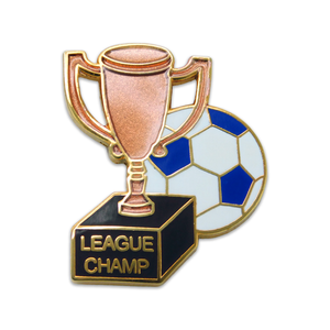 (SKU:61) Soccer League Champ Lapel Pin in Gold Finish.