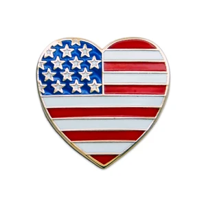 (SKU:51) Patriotic Heart Lapel Pin in Gold Finish.