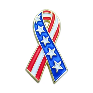 (SKU:50) Patriotic Ribbon Lapel Pin in Brass Finish.