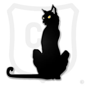 (SKU:2392) Purrfect Black Cat Yellow Eyes Pin in Nickel Finish.