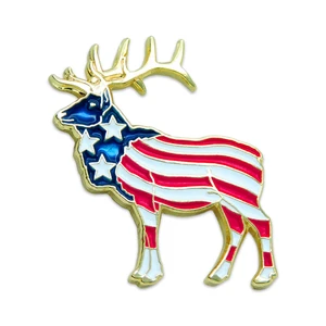 Star Spangled Elk Lapel Pin in Gold Finish