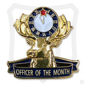 (SKU:1631) Elks Officer of the Month Lapel Pin – 1" Gold Finish with Red Rhinestone