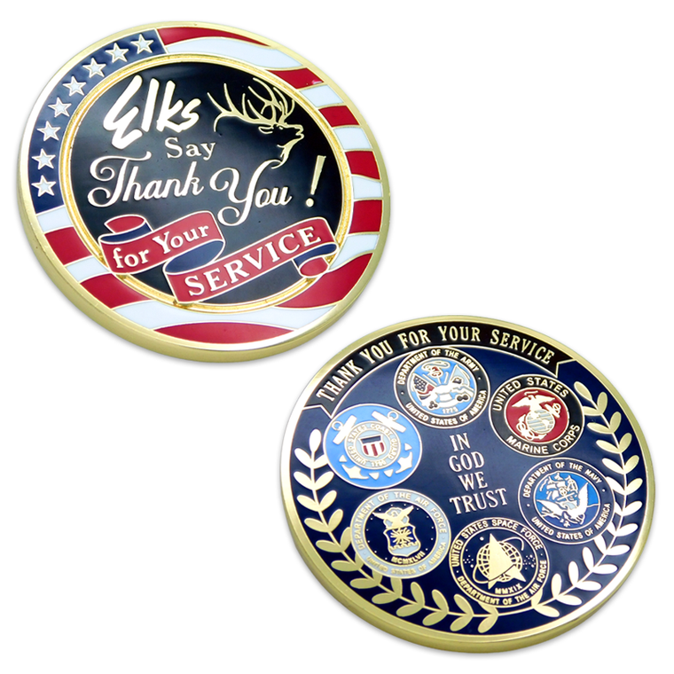 (SKU:1703) Elks Say Thank You to the Military Challenge Coin in Gold Finish