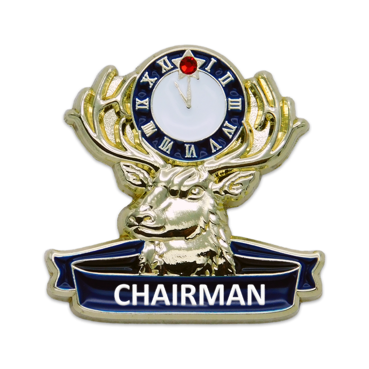 (SKU:1709) Elks Chairman Officer Pin 1" Gold Finish with a Red Rhinestone Stone