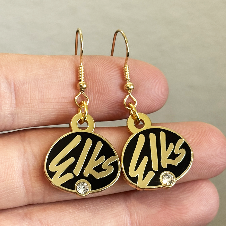 (SKU:1721) Elks Script w/ Rhinestone as earring set. (Gold Finish)