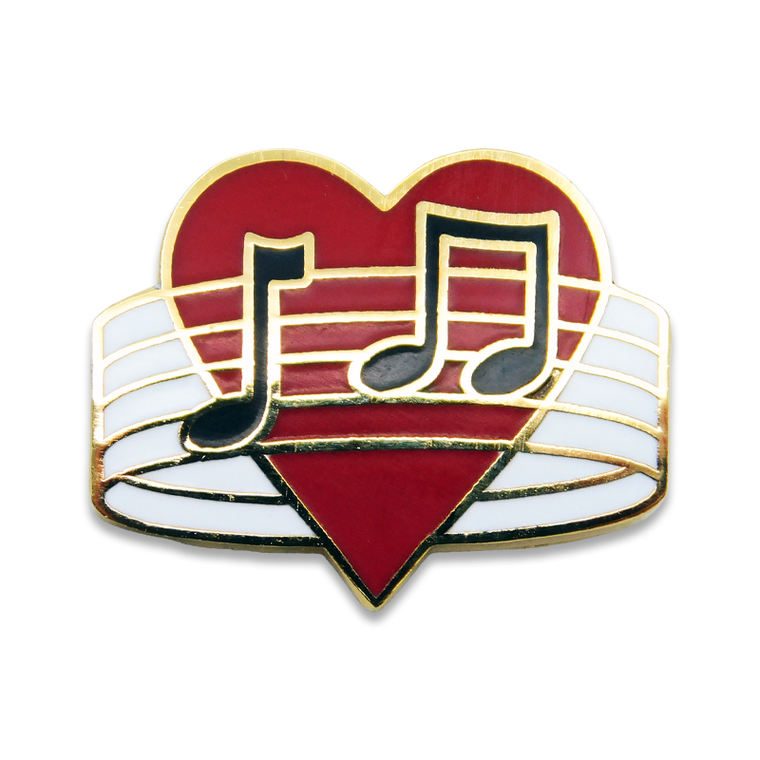(SKU:365) Music Notes & Heart Lapel Pin in Gold Finish.