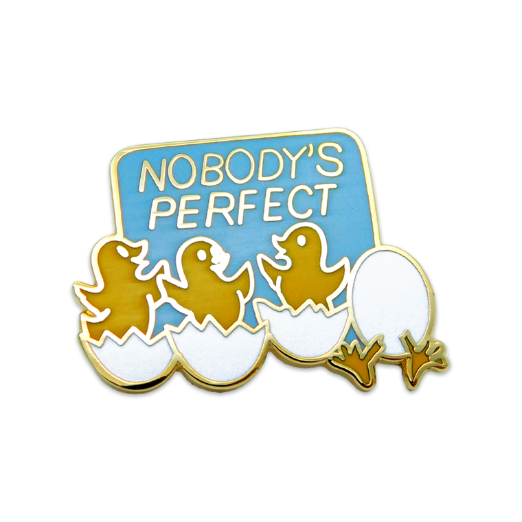 Nobody's Perfect Lapel pin in gold finish