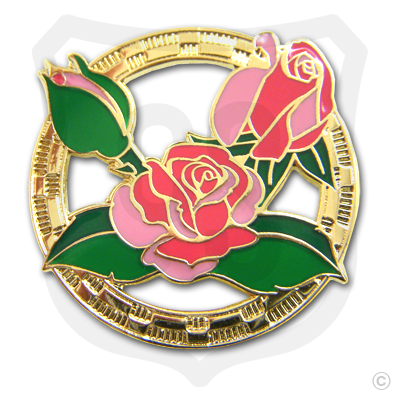 (SKU:36) Roses Encircled Circle of Life Lapel Pin Safety Pin Brooch in Gold Finish.
