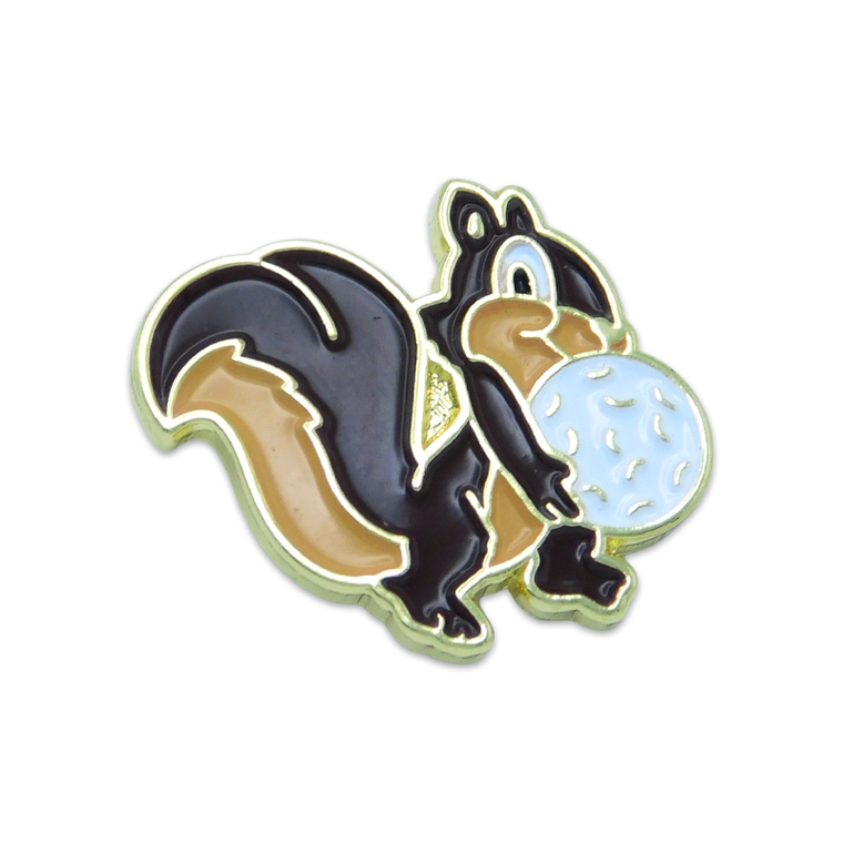 (SKU:891) Squirrel with Golf Ball Lapel Pin in Brass Finish.