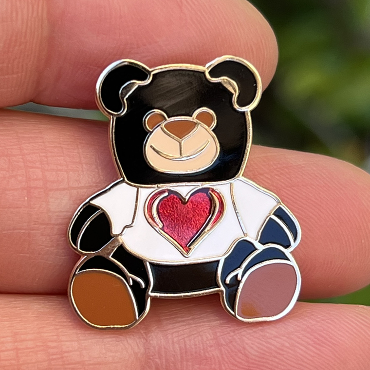 (SKU:443)  Teddy Bear Black with Red Heart Lapel Pin