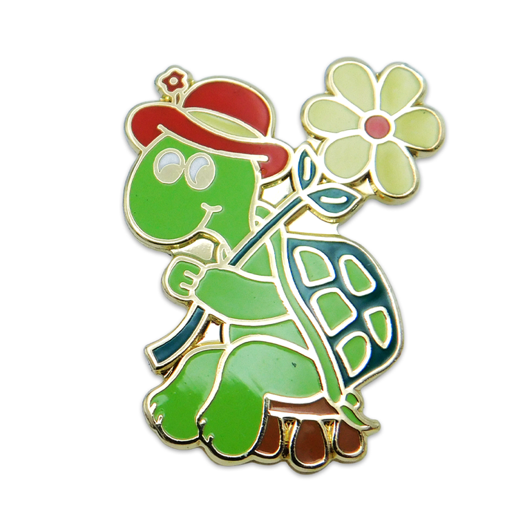 (SKU:30) Turtle Sitting with Flower lapel pin Gold Finish.