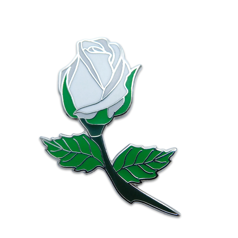 White Rose Bud Flower Lapel Pin in Nickel Finish