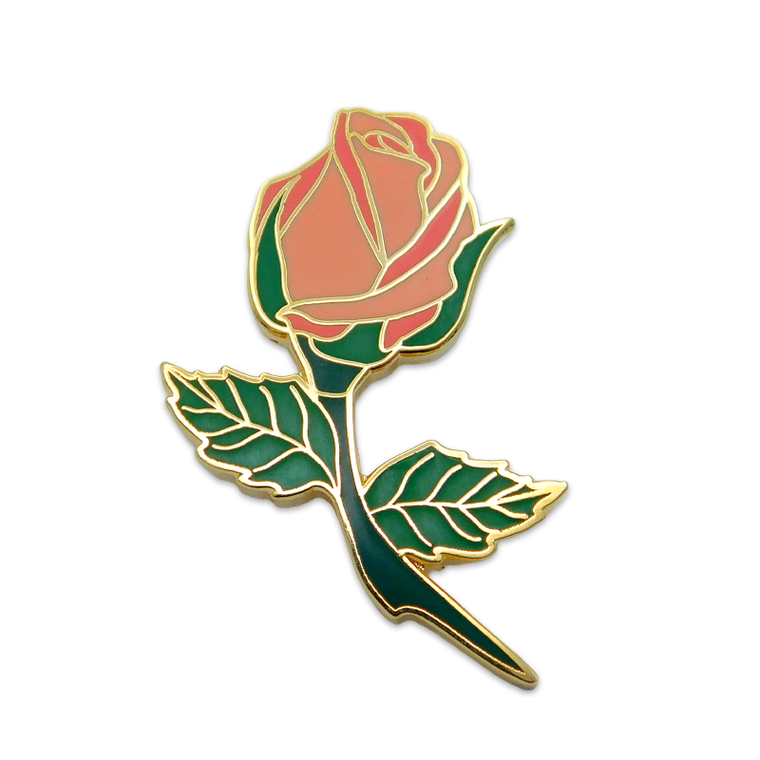 Peach rose lapel pin gold finish