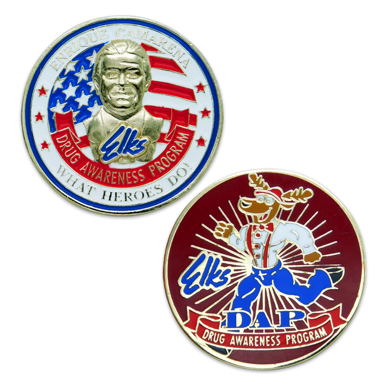 (SKU:1249) DAP - Elks Drug Awareness Program Challenge Coin in Gold Finish.