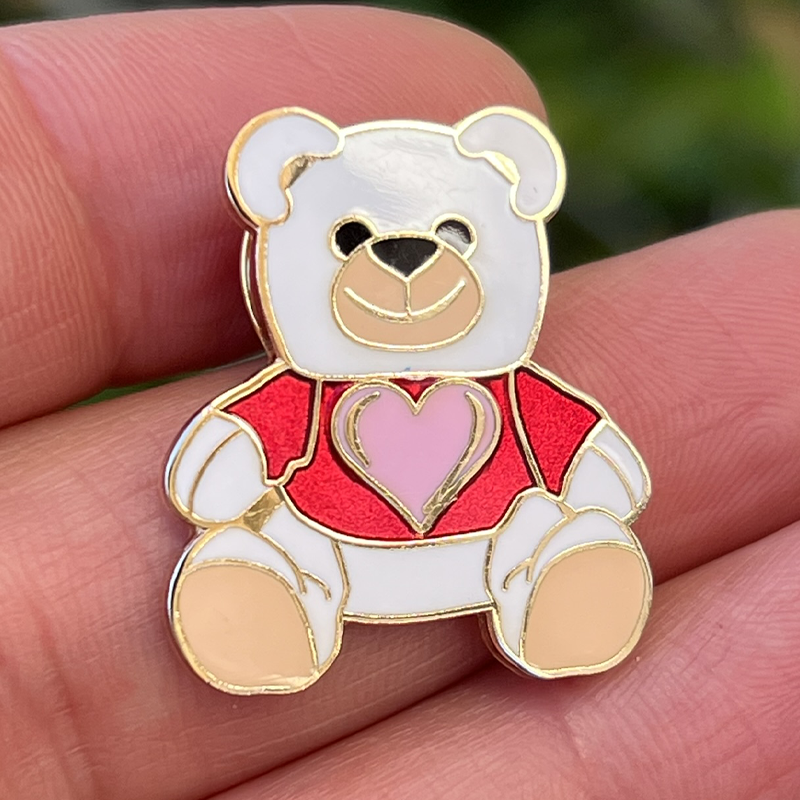 Teddy Bear White with Pink Heart - C. Sanders Emblems