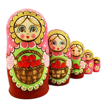 Matryoshka/Nesting Doll set holding a basket of apples from Moscow Ballet
