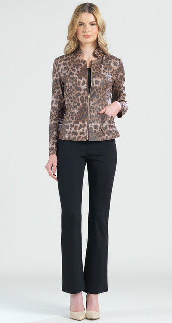 Cheetah Knit Liquid Leather Center Zip Jacket