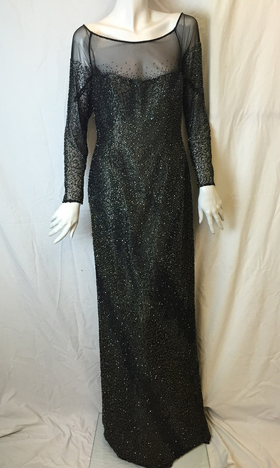 Stephen Yearick Olive Beaded Long Sleeve Gown
